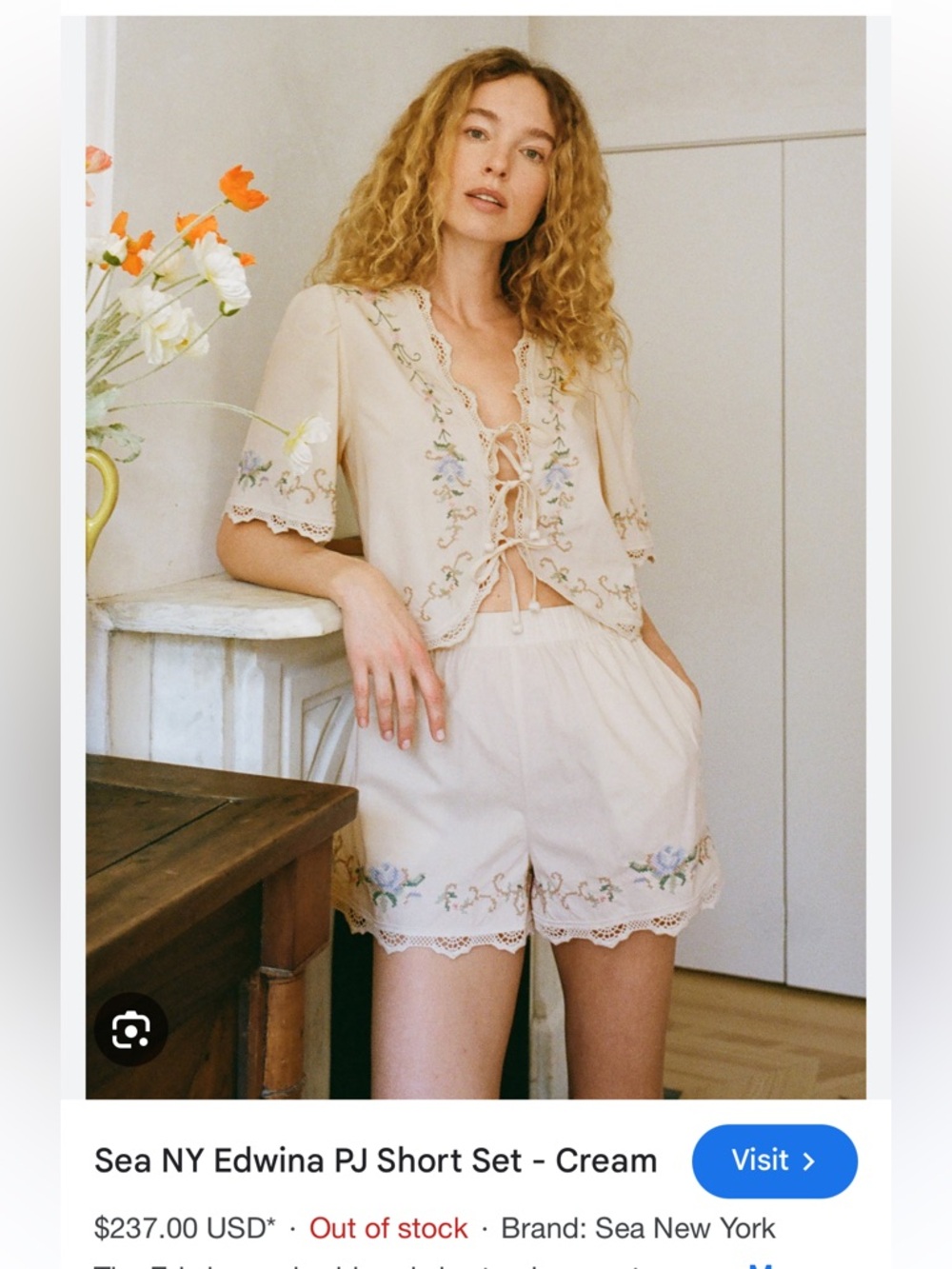 Sea New York Cream Embroidered Tie-Front PJ Short Set